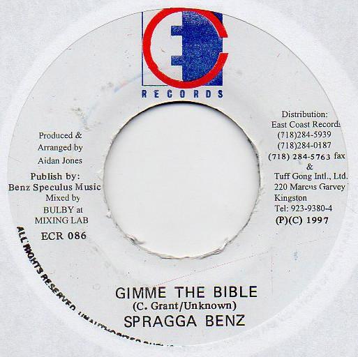 

7inch Record SPRAGGA BENZ - Gimme The Bible ECR086 East Coast Reco 1997 Jamaica Reggae, Ska & Dub Used