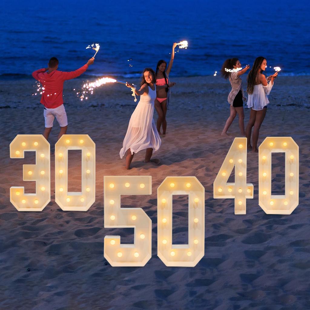 Bymaocar Mosaic Illuminated 3D Number Frame, 100CM 30/40/50 LED Light Up Numbers Ornament with Light for Birthday Party Decor
