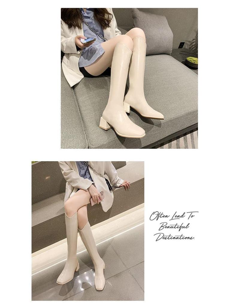 Dámské kozačky nad koleno s robustním podpatkem a čtvercovou špičkou - kolekce podzim/zima 2025