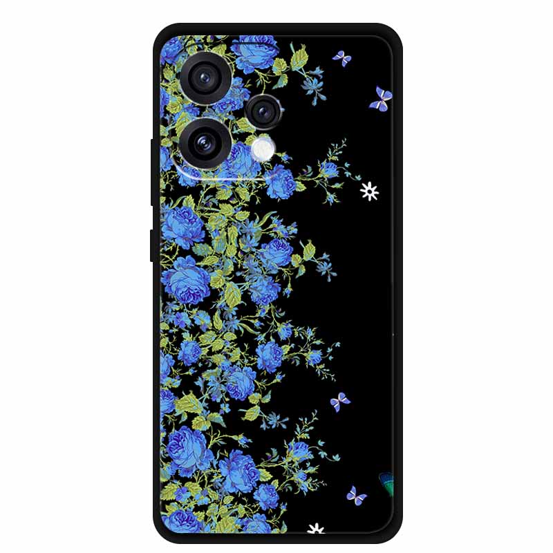 For Oppo Reno15 5G Case Flower Black Silicone Soft Protective Back Covers For Oppo Reno 15C 2025 Phone Case Coque Cartoon Shells