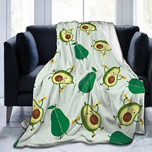 Süße Avocado Lustige Kawaii Fruchtdecke Weiche Leichte Überwurfdecken Gemütliche Flanell Bettüberwürfe für Sofa Couch Reise Zimmer Dekoration