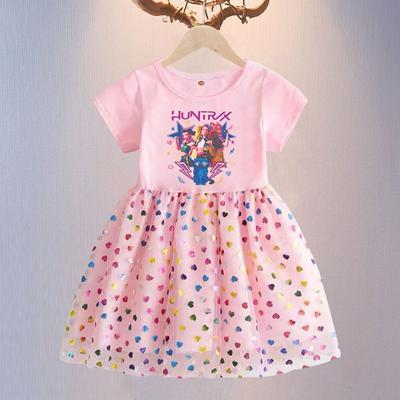 Girls' Fashion K-Pop Witch Hunters Group Dress Summer Children's Short-Sleeve Rainbow Princess Tulle Dress