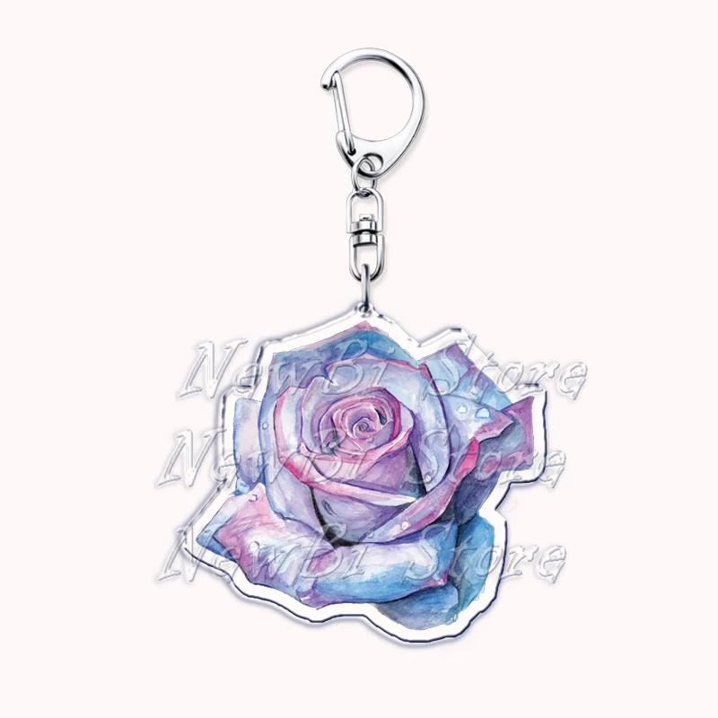 Romantic Pink Rose Flower Keychains Sunflower Red Love Keyring for Accessories Bag Key Chain Ring Jewelry Lovers Friends Gift