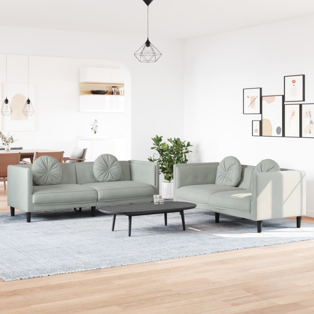 2 Piece Sofa Set with Cushions Light Grey Velvet