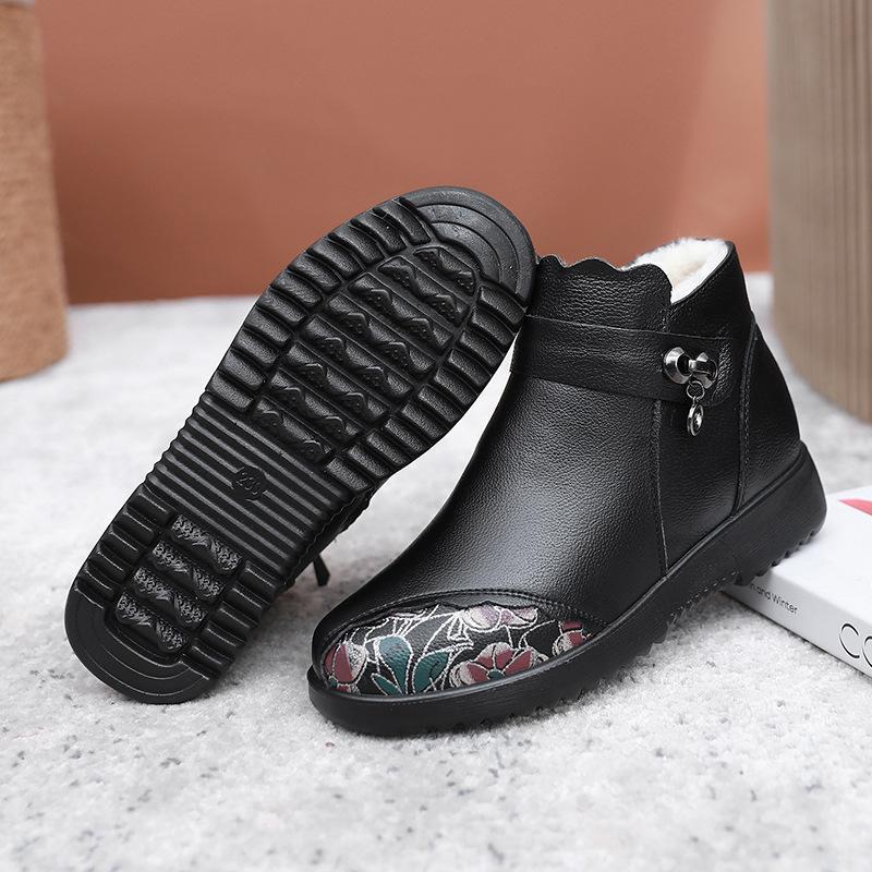 Dámské boty, kotníkové boty s kulatou špičkou a měkkou podrážkou a bavlněné boty pro seniory