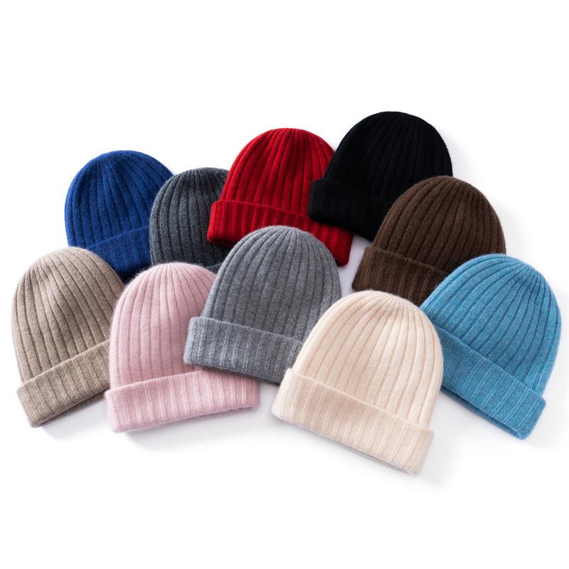 Cashmere hat women's autumn and winter versatile double-layer thickened warm knitted wool ear protection hat men's pit strip first-line hat winter