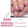 24 Pcs Peach Blossoms Stick On Nail Simple Artificial Nail Short Round False Nail Glittering Press On Nail for Woman