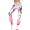Kadın Metalik Parlak Jogger Pantolon Yüksek Bel Kargo Pantolon Hip Hop Pantolonu Kulüp Disko Dans Giyim İçin