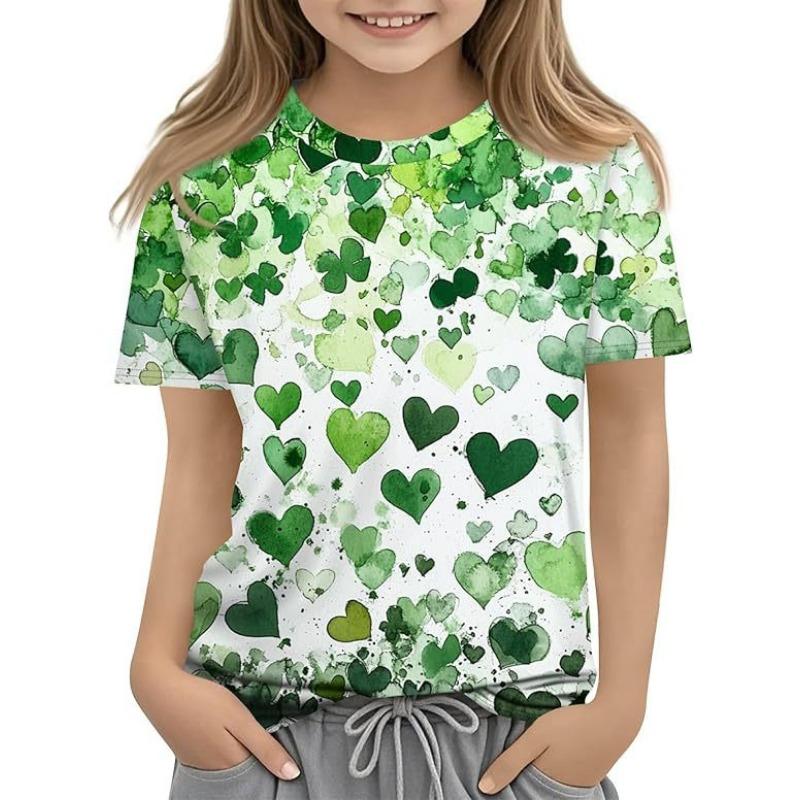 New Four Leaf Clover Pattern Children's Women's Short Sleeve Round Neck T-shirt