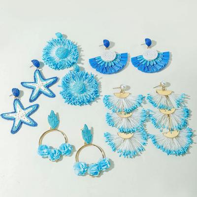 Accessories, Bohemian Vacation Raffia Flower Earrings, Fresh and Exaggerated Earrings