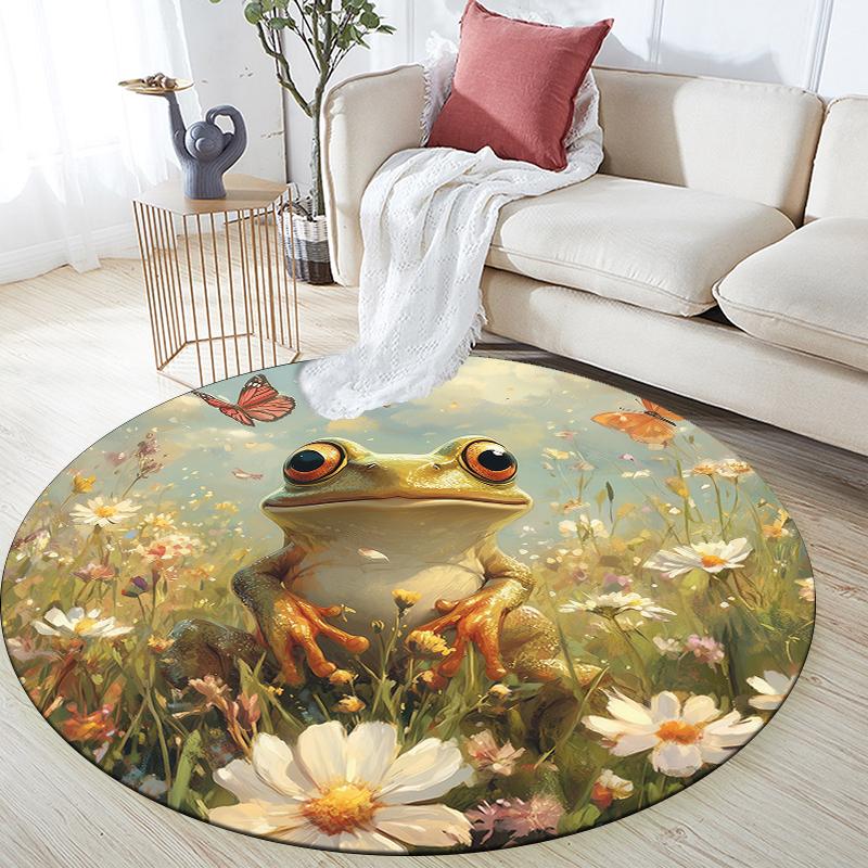 Beautiful Frog Pattern Round rug,Carpet Rug for Living Room Bedroom Sofa Playroom Decor,Non-slip Floor Mat,Holiday Gifts and Birthday Gifts