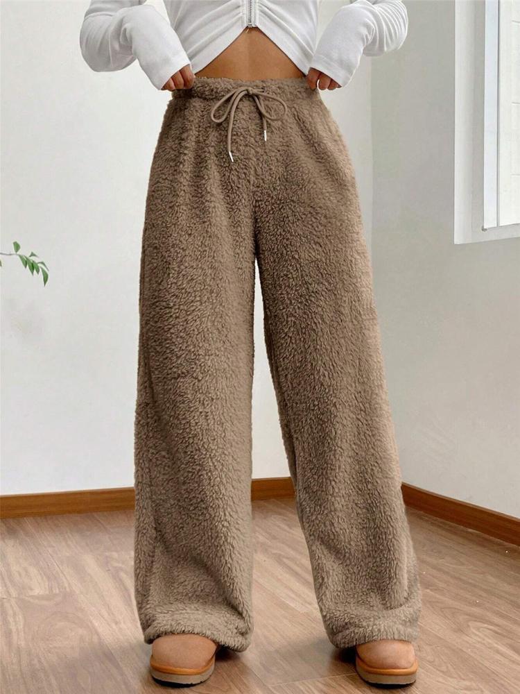 Autumn and Winter Solid Color Fashionable Plush Casual Pants, Loose and Comfortable Plush Warm Pants for Women