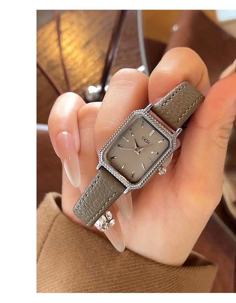 GEDI Brand Women Watch Square Dial Retro Diamond Inlaid Light Luxury Leather Waterproof Female Fashion Quartz Clock Watches