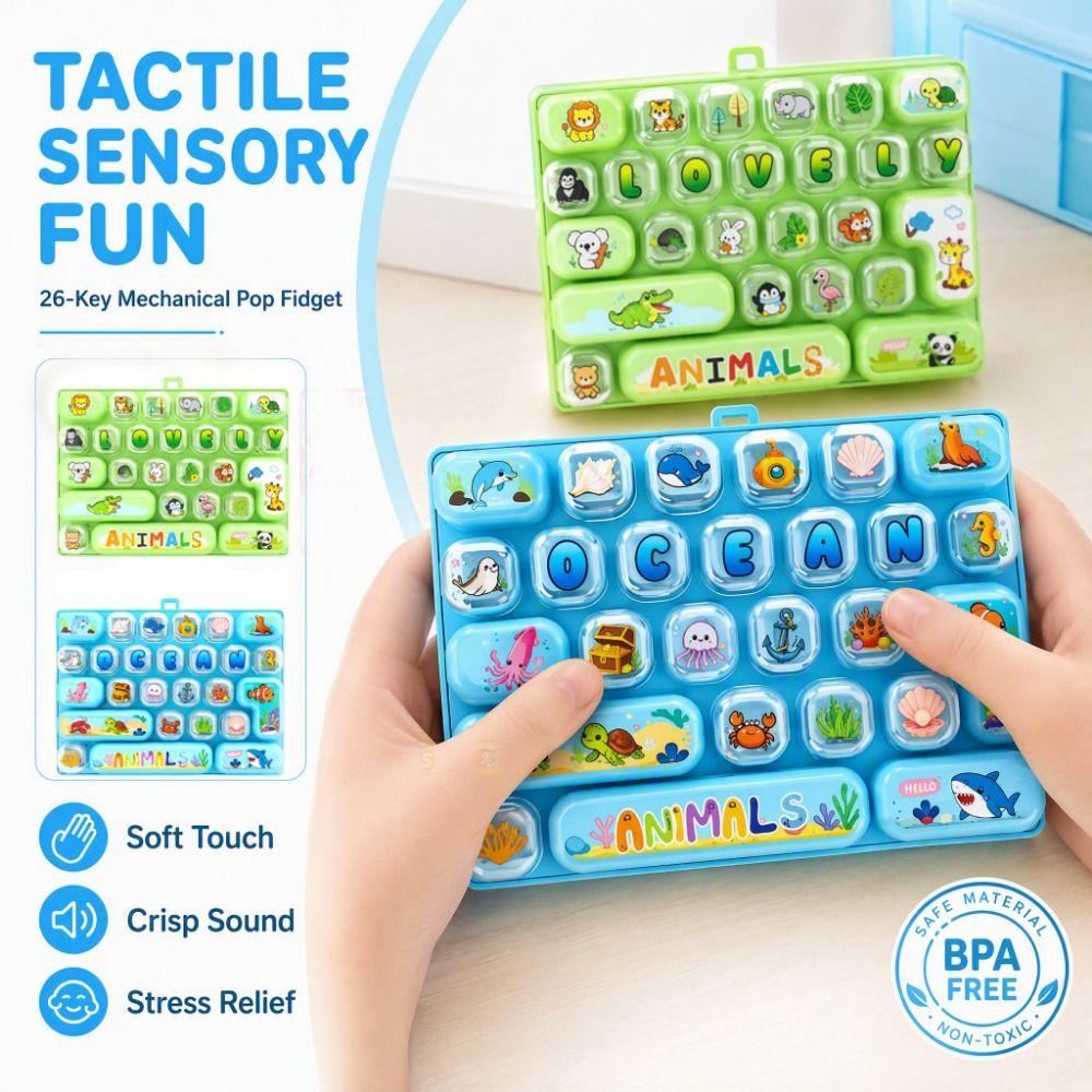 Cute 26 Keyboard Keychain 26 Grid Fidget Toy Funny Fingertip Button Keyring Office Use