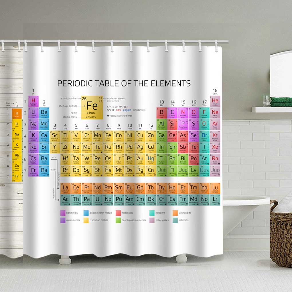 Periodic Table of Elements Shower Curtain Waterproof Home Hotel Bath Screen Bathroom Bathtub Toilet Educational Decorative Drape