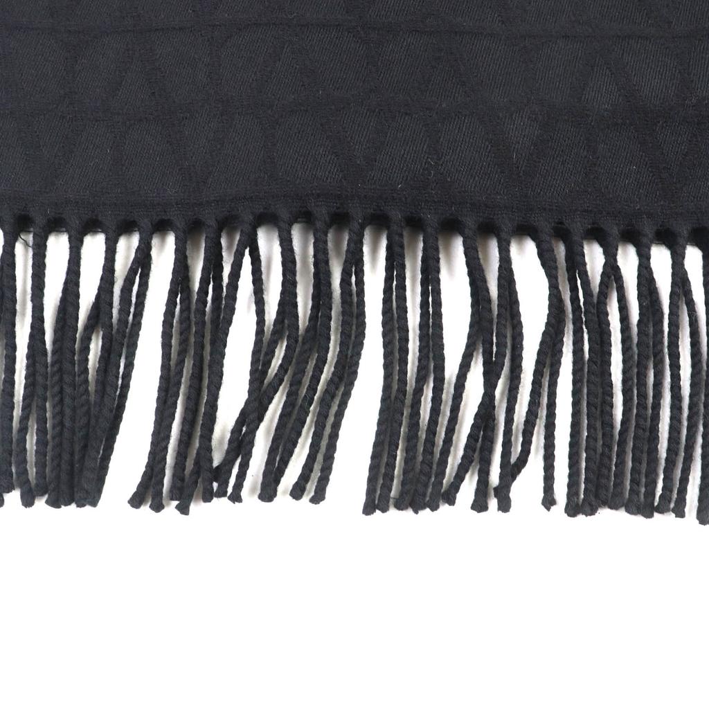 Exzellenter VALENTINO Schal V Signatur Allover-Logo Fransen schwarz Wolle Damen Gebraucht