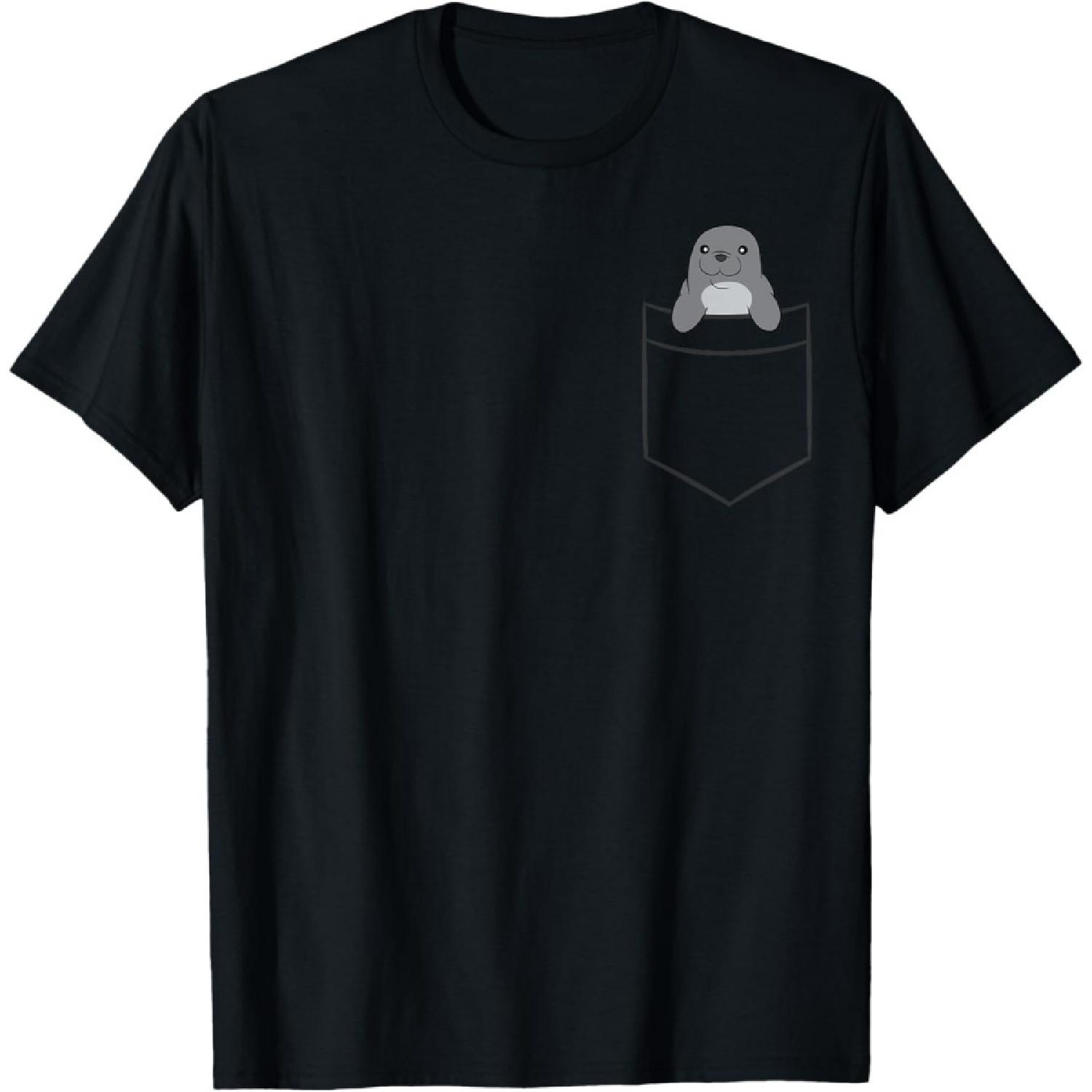 Запечатанный в кармане Морское Животное Забавная Футболка с Тюленем S чёрный