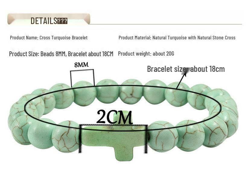 Turquoise Cross Elastic Yoga Bracelet with Black Volcanic Stone