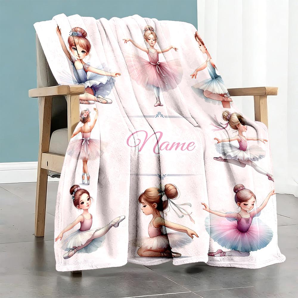 Girl Ballet Skirt Personalized Name Blanket Cozy Personalized Blanket Ultra-Soft Great for Bedding Office Picnics Bed All-Season Use