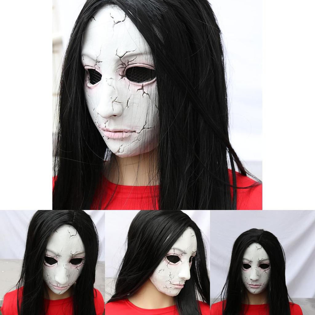 Horror Long Hair Ghost Latex Mask For Halloween And Escape Room Fun