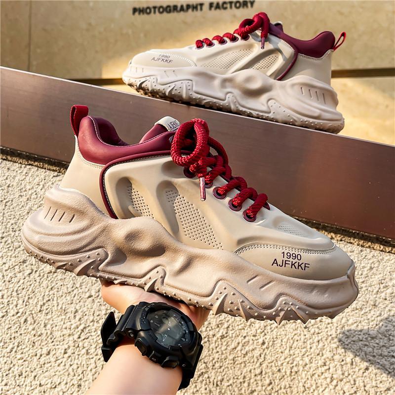 

New Hong Kong Style Sneakers Lightweight Low-top Men s Platform Shoes Summer Trend All-match Casual Shoes Tênis Couro Masculino 39 бежевый