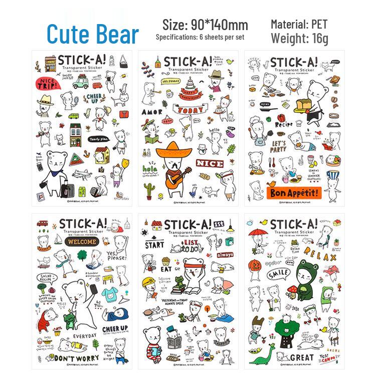 

Корейские мультяшные животные прозрачные ПВХ наклейки для дневников и журналов роста ребенка