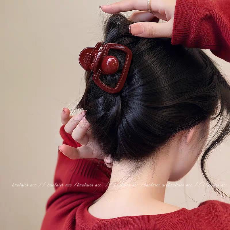 

Зажим-краб Ancola с красной кнопкой - Женская элегантная заколка-акула для прически.