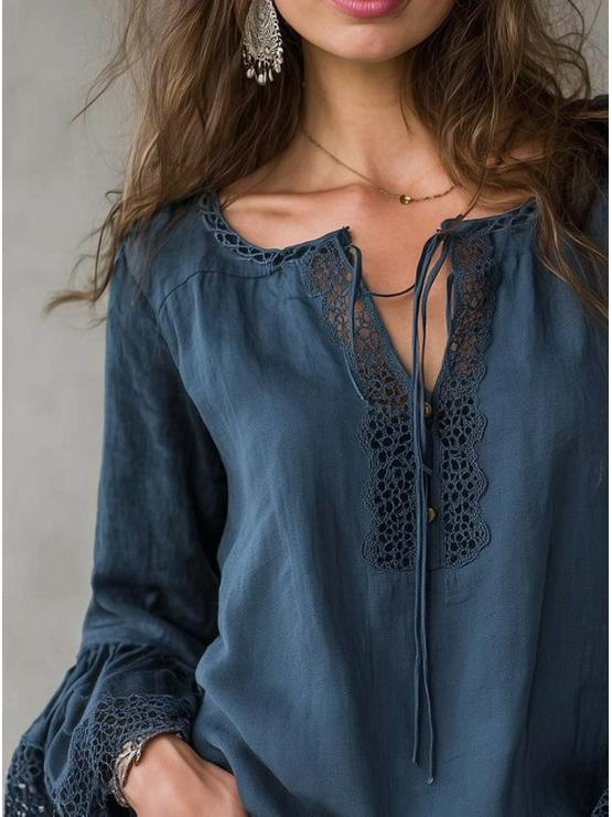 Vintage Lace Collar Cotton Linen Shirt