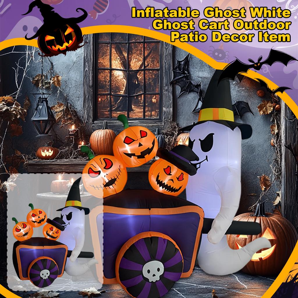 Halloween Inflatable Cart Pumpkin Inflatable Ornaments LED Light Outdoor Garden Decorations