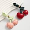 3D Cherry Keychain Charm Bag Accessory Fashionable PU Leather Fruit Shape Key Ring Ornament for Women Handbag Decoration