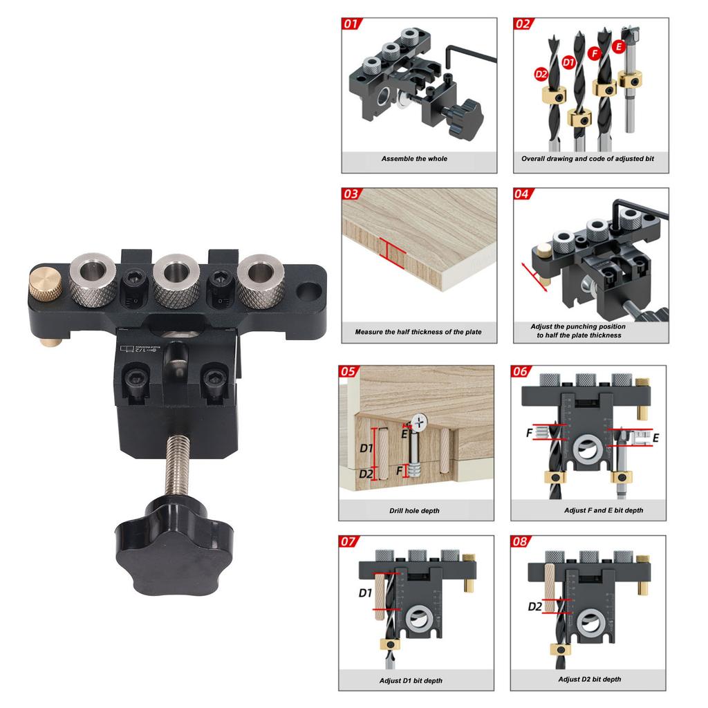 3 In 1 Hole Jig Kit Aluminum Alloy Woodworking Drilling Locator Round Wood Dowel Drill Kit Dowel Drill Kit