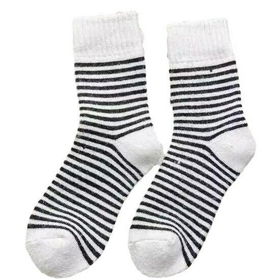 Korean Style Striped Terry Mid-Calf Socks - Thick, Warm, and Versatile for Autumn/Winter