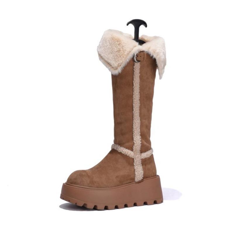 Cotton Boots with Fleece, Snow Boots for Women, Versatile and Stylish High-heeled Shoes, Long Boots