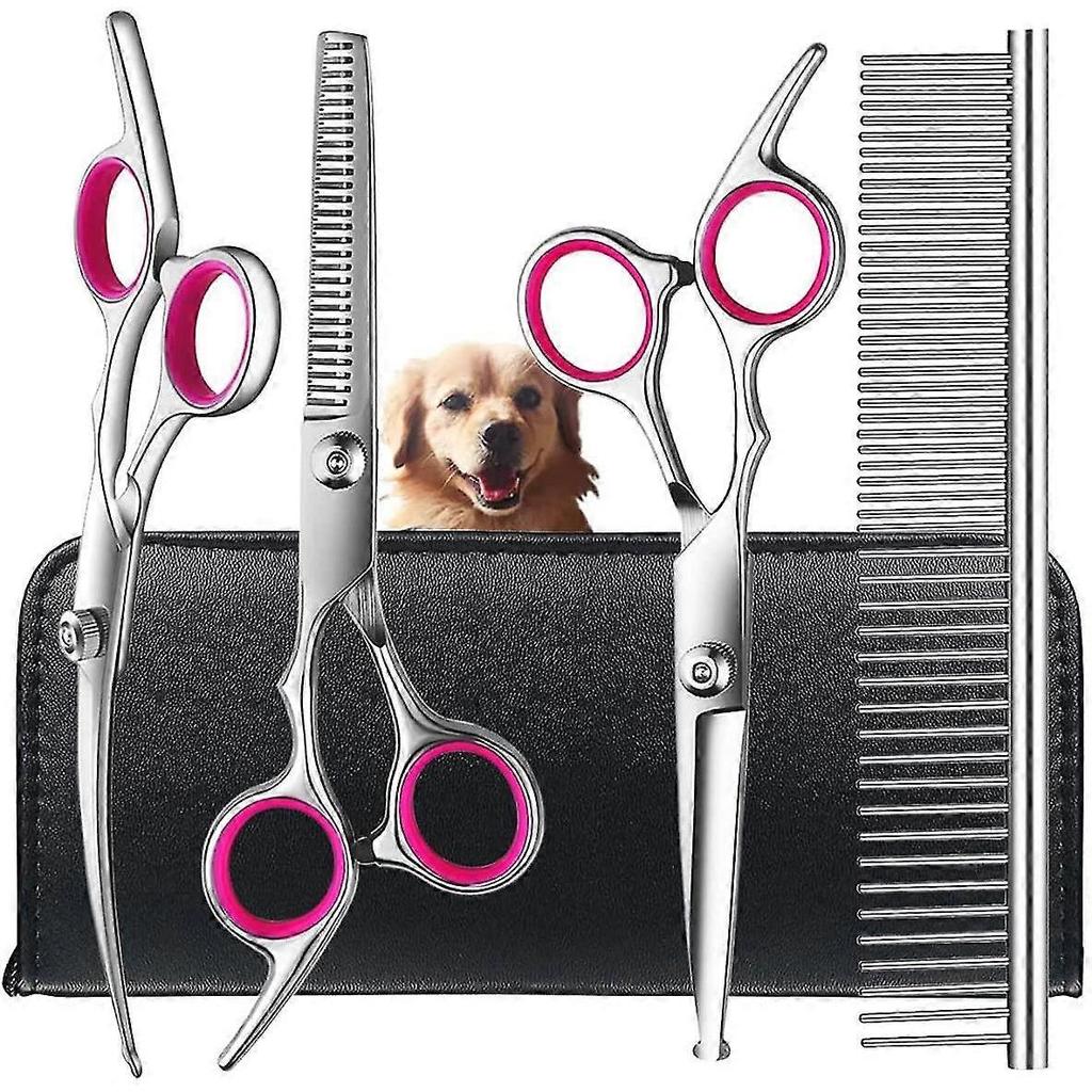 Dog Grooming Scissors Kit With Safety Round Tip, Stainless Steel Professional Dog Grooming Scissors Set For Long And Short Hair Of Dog Cat Pets