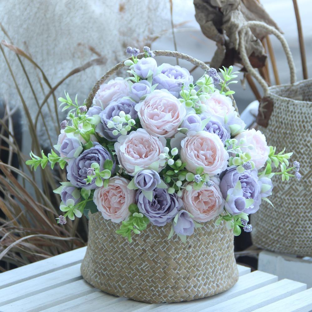 Neuer 32cm Pfingstrosenstrauß 3D 5 Köpfe Seidenblume Kleine Knospe Real Touch Kunstblume Hochzeit