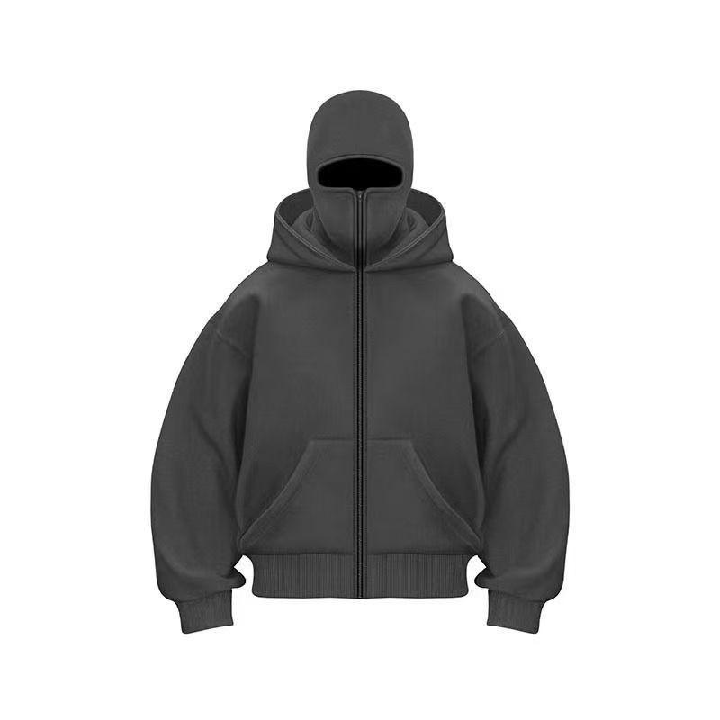 Unisex Oversized Zip-Up Hooded Sweatshirt Winter Warm Fleece Lined Casual Streetwear Korean Style