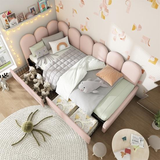 Upholstered Bed Upholstery Single with 2 Drawers Storage Space Slatted Frame Youth Adult Cot Pink (without Mattress) Teenager
