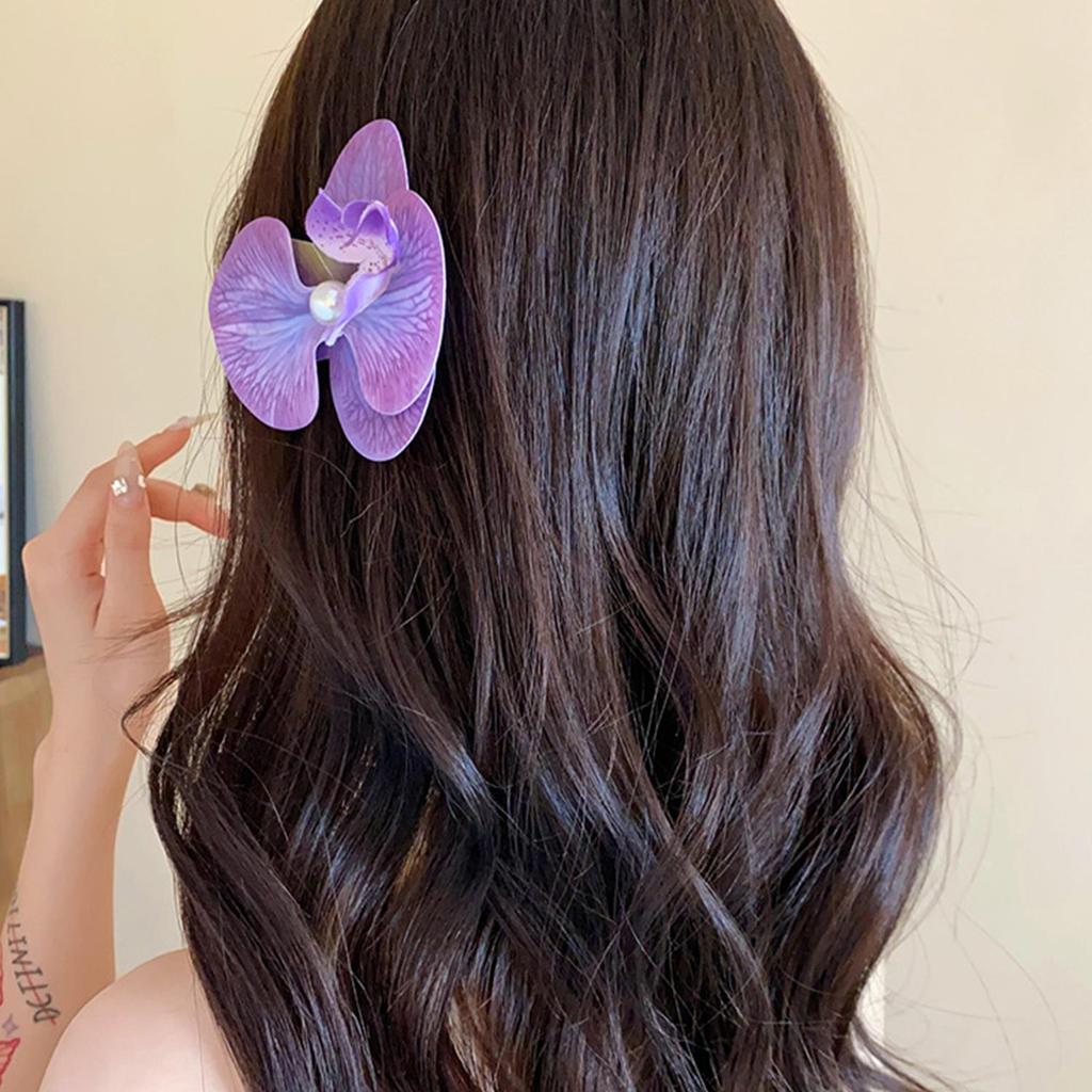 Phalaenopsis Flower Hair Clip For Girls Duckbill Clip Cute Sweet Butterfly Orchid Pearl Hairpin Bangs Side Clip Hair Accessories