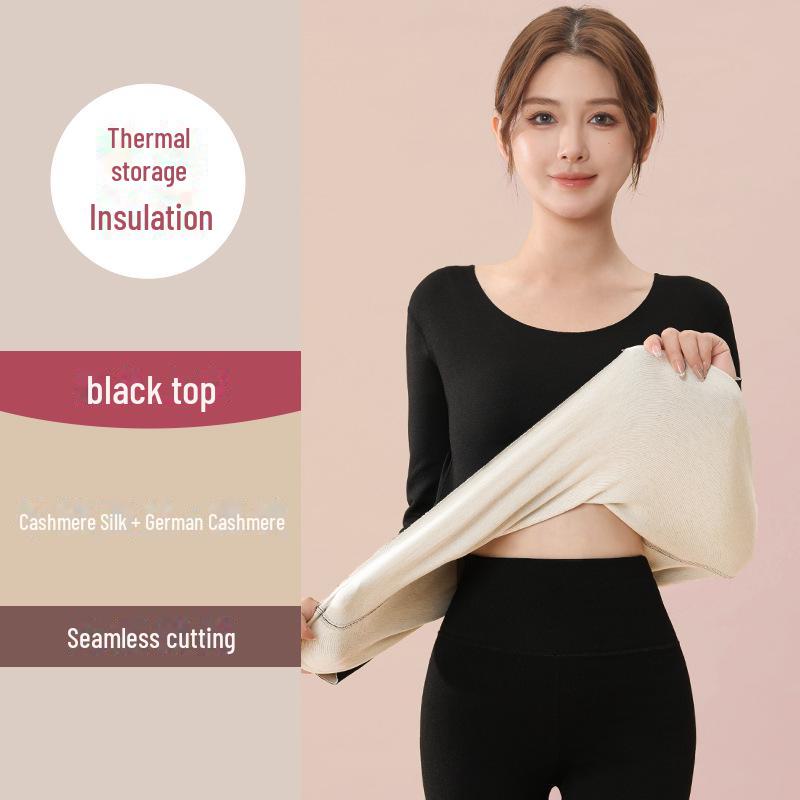 Women's 2024 German Wool Thermal Underwear Set: Seamless Cashmere Silk Shirt & Trousers with Velvet Lining for Autumn/Winter.