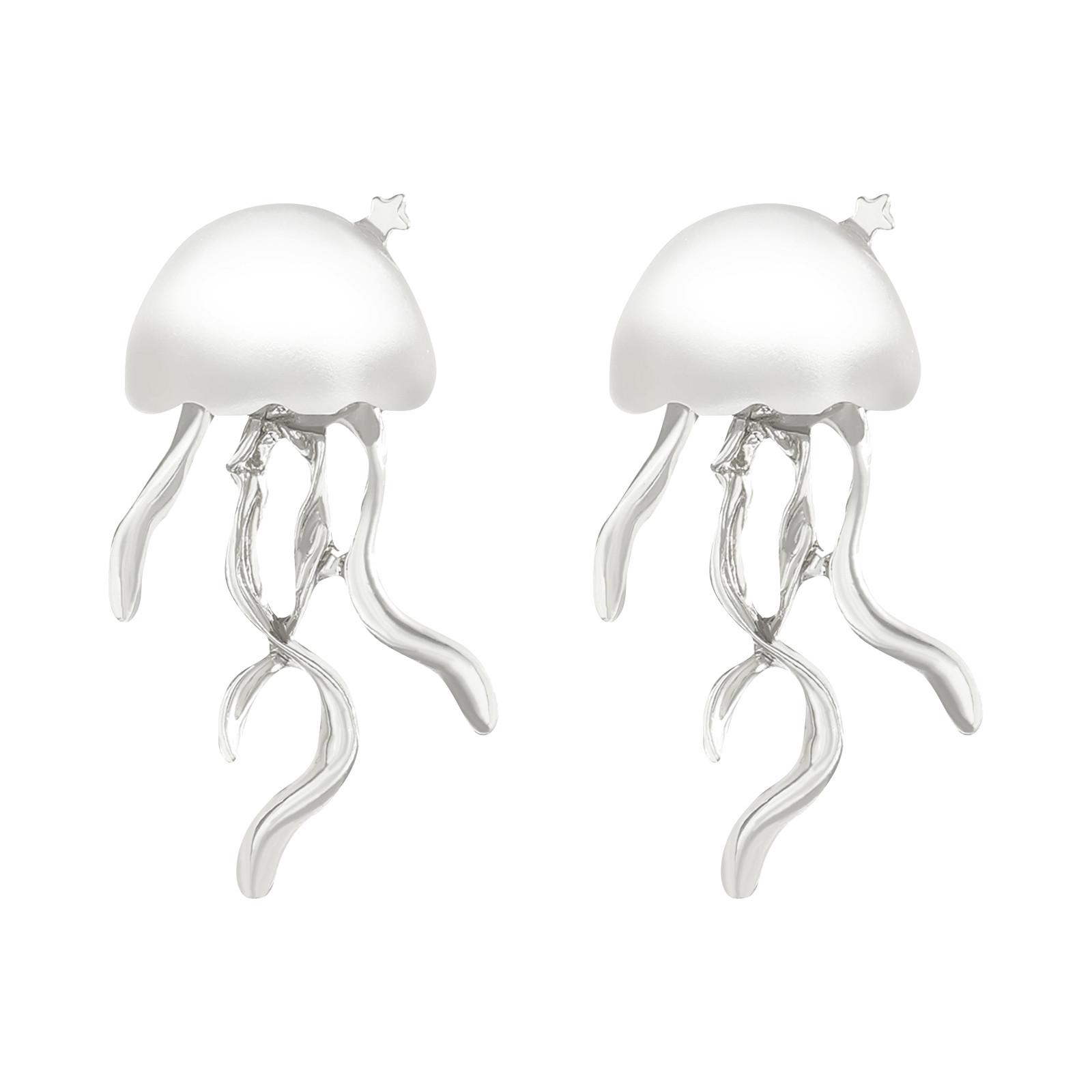 Deep Sea Jellyfish Frosted Earrings With Fashionable And Creative Design, Sweet And Cool Earrings One Size белый