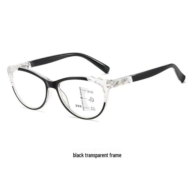 Cat-eye Progressive Multifocal Reading Glasses with Spring Temples, HD, Anti-Blue Light, for Near & Distance Vision.