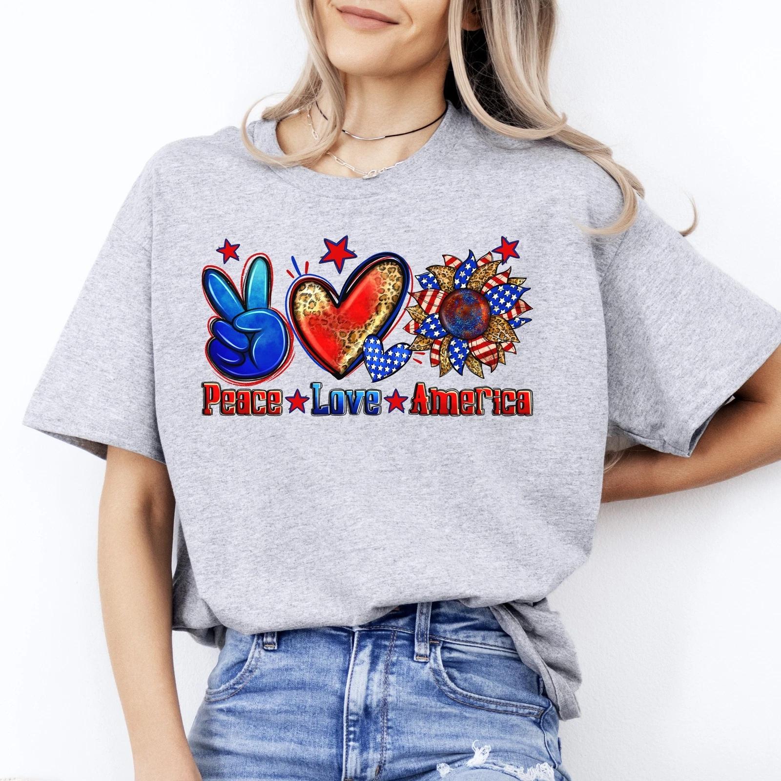 Peace Love America T-shirt gift US patriotic July 4th colorful tee XL