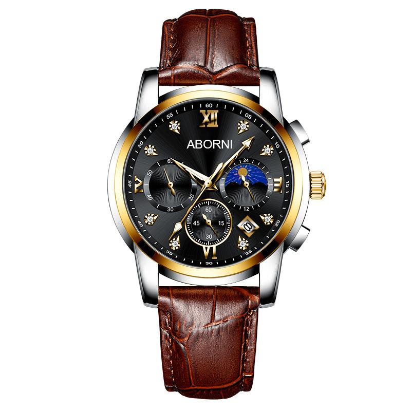 Yaboni Men'S Watch Multifunctional Three-Eye Six-Pin Business Watch Calendar Waterproof Luminous Men'S Watch