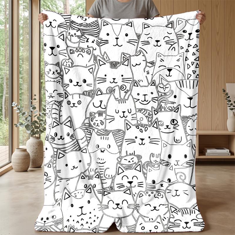 Whimsical Cat Collage Theme Blanket Lightweight Warm Flannel Blanket Decorative Throw Blanket for Home Decoration