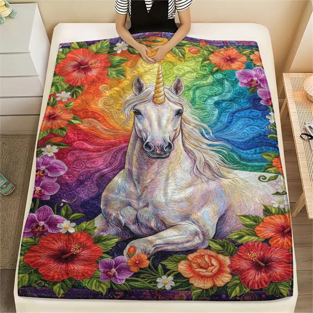1PC Rainbow Unicorn Art Print FlAannel Blanket, High quality Comfortable for All Seasons, Home Decor, Warmth and Comfort