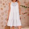 2025 Summer Hollow Backless Dress Casual Sleeveless A-line Layered Swing Vest Skirt Beach Vacation Mini Umbrella Skirt 23209#