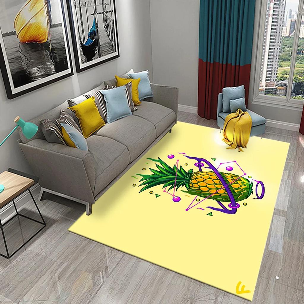 3D Lustiger Ananas Teppich Frisches Obst Muster Teppiche Wohnzimmer Teppich Kinderzimmer Bodenmatte Teppich Fenster Bettseite Heimdekor