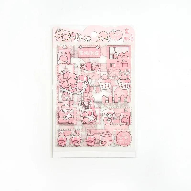 4 Sheets Scrapbook Stickers Set Cute Small Pink Animals Transparent Calendar Diary Book Sticker Scrapbooking Decorative Stickers