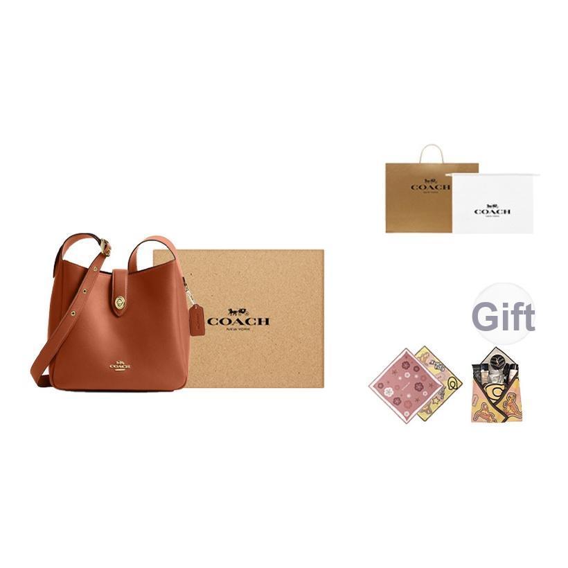 Coach Hadley 25 Multifunctional Gold Metal Accessories Leather Shoulder Crossbody Bag Medium Women Bags Brown Yellow CBH01-IMTN2