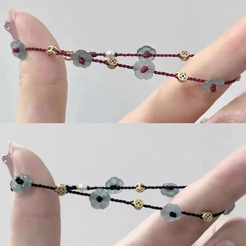 Chinese Style Simple Line Lucky Amulet Bracelet Flower Beaded Bracelet For Women Handmade Rope Bracelet Jewelry